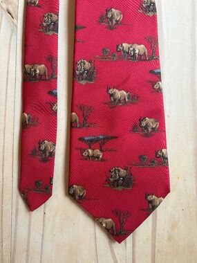 Vintage John Comfort London 100% Silk Red Rhinoceros Safari Novelty Tie